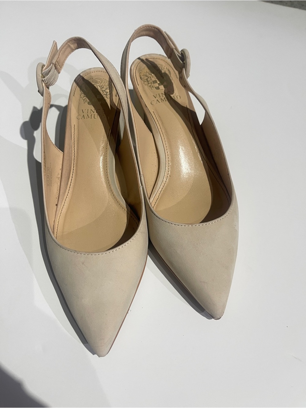 Vince Camuto Neutral Pointed Slingback Flats in Beige